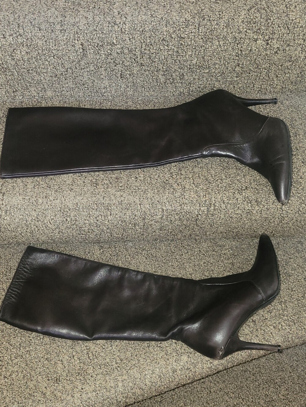 Stuart Weitzman Black Leather Knee-High Stiletto Boots